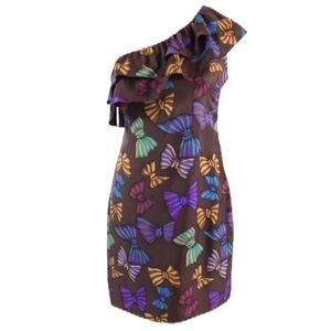 Britt‎ Ryan one shoulder brown bow dress 4 NWT party holiday artsy colorful